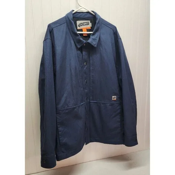 40 Grit By Duluth Trading Mens Navy Blue Button-Up Jacket 2XL 100% Cotton Shell - Picture 2 of 7
